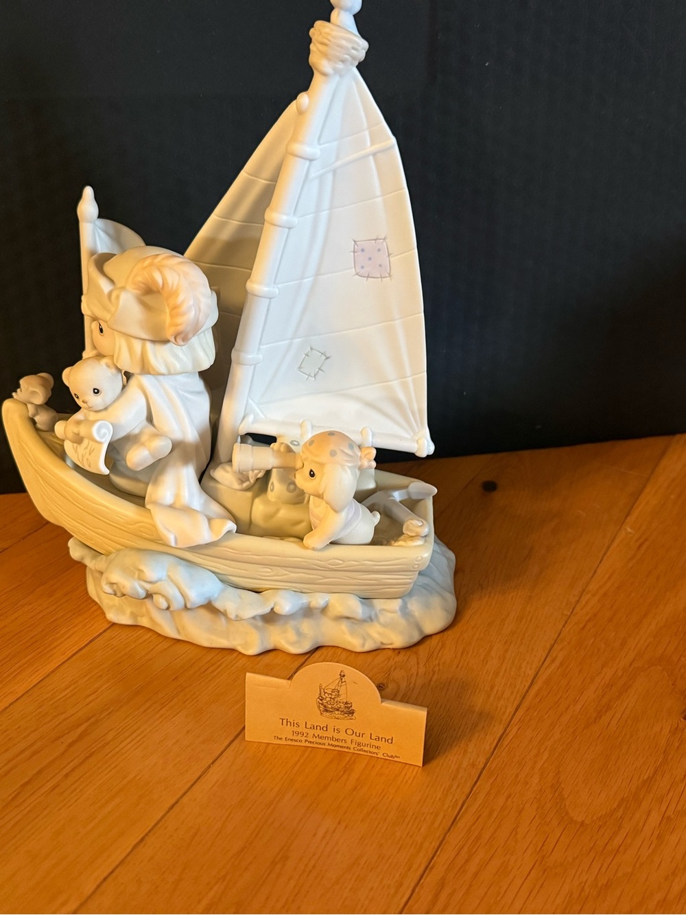 Precious Moments Land is our land Porcelain Sailboat Figurine